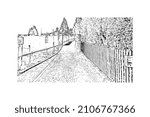 Building view with landmark of Lucerne is the 
city in Switzerland. Hand drawn sketch illustration in vector.