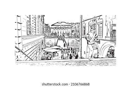 Building view with landmark of Lucerne is the 
city in Switzerland. Hand drawn sketch illustration in vector.