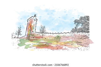 Building view with landmark of Lucerne is the 
city in Switzerland. Watercolor splash with hand drawn sketch illustration in vector.