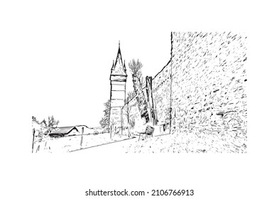 Building view with landmark of Lucerne is the 
city in Switzerland. Hand drawn sketch illustration in vector.