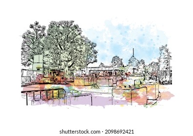 Building view with landmark of Luxembourg is the 
country in Europe. Watercolor splash with hand drawn sketch illustration in vector.
