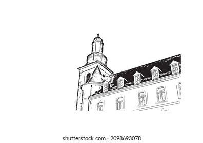 Building view with landmark of Luxembourg is the 
country in Europe. Hand drawn sketch illustration in vector.