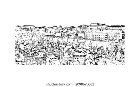 Building view with landmark of Luxembourg is the 
country in Europe. Hand drawn sketch illustration in vector.