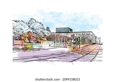 Building view with landmark of Luxembourg is the 
country in Europe. Watercolor splash with hand drawn sketch illustration in vector.