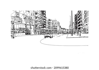 Building view with landmark of Luxembourg is the 
country in Europe. Hand drawn sketch illustration in vector.