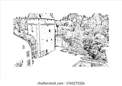 Building view with landmark of Luxembourg officially the Grand Duchy of Luxembourg, is a landlocked country in Western Europe hand drawn sketch illustration in vector