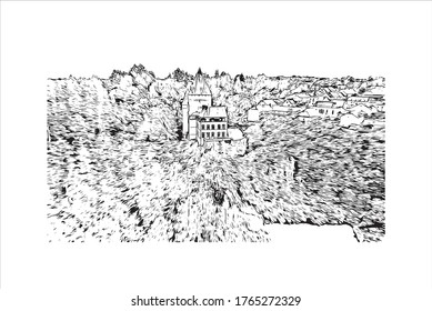 Building view with landmark of Luxembourg officially the Grand Duchy of Luxembourg, is a landlocked country in Western Europe hand drawn sketch illustration in vector