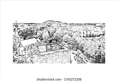 Building view with landmark of Luxembourg officially the Grand Duchy of Luxembourg, is a landlocked country in Western Europe hand drawn sketch illustration in vector