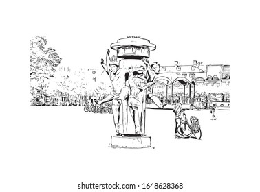 Building view with landmark of Maastricht is a city and a municipality in the southeast of the Netherlands. Hand drawn sketch illustration in vector.