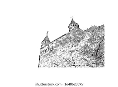 Building view with landmark of Maastricht is a city and a municipality in the southeast of the Netherlands. Hand drawn sketch illustration in vector.