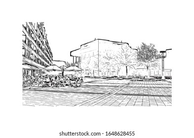 Building view with landmark of Maastricht is a city and a municipality in the southeast of the Netherlands. Hand drawn sketch illustration in vector.