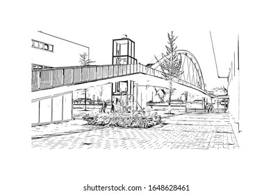 Building view with landmark of Maastricht is a city and a municipality in the southeast of the Netherlands. Hand drawn sketch illustration in vector.