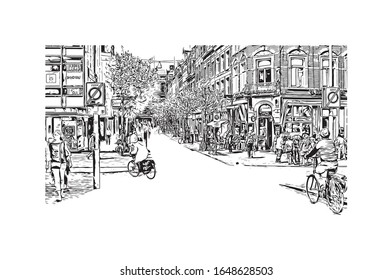 Building view with landmark of Maastricht is a city and a municipality in the southeast of the Netherlands. Hand drawn sketch illustration in vector.