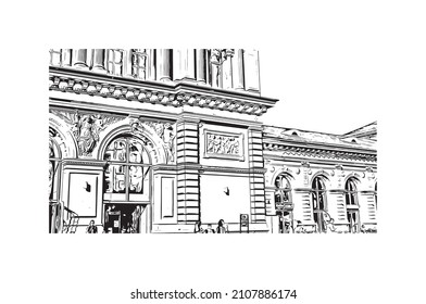 Building view with landmark of Mainz is the 
city in Germany. Hand drawn sketch illustration in vector.