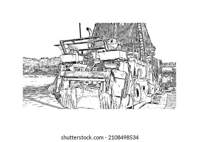 Building view with landmark of Makarska is the 
city in Croatia. Hand drawn sketch illustration in vector.