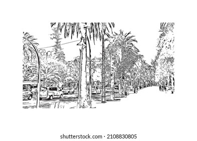 Building view with landmark of Malaga is the 
municipality in Spain. Hand drawn sketch illustration in vector.