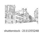 Building view with landmark of Malmo is a coastal city in southern Sweden. Hand drawn sketch illustration in vector.