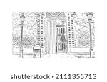 Building view with landmark of Malmo is a coastal city in southern Sweden. Hand drawn sketch illustration in vector.