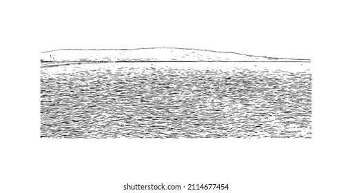 Building view with landmark of Manhattan Beach is the 
city in California. Hand drawn sketch illustration in vector.
