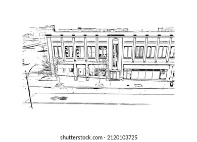 La vista de edificios con monumentos de Manhattan es la más densa   lugar poblado en la ciudad de Nueva York. Dibujo a mano de ilustración de esbozo en vector.