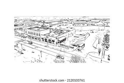 La vista de edificios con monumentos de Manhattan es la más densa   lugar poblado en la ciudad de Nueva York. Dibujo a mano de ilustración de esbozo en vector.