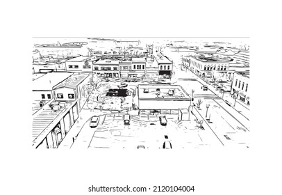 La vista de edificios con monumentos de Manhattan es la más densa   lugar poblado en la ciudad de Nueva York. Dibujo a mano de ilustración de esbozo en vector.