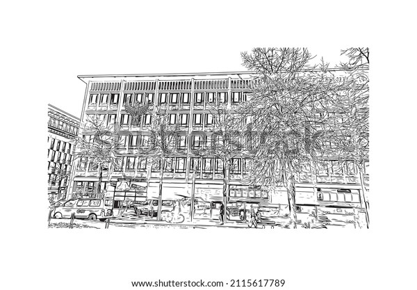 Building view with\
landmark of Mannheim is a city in southwest Germany. Hand drawn\
sketch illustration in\
vector.
