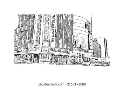 Building view with landmark of Maputo is the 
capital of Mozambique. Hand drawn sketch illustration in vector.