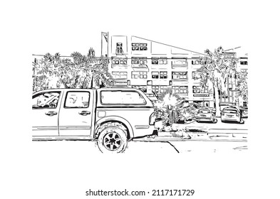 Building view with landmark of Maputo is the 
capital of Mozambique. Hand drawn sketch illustration in vector.