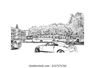 Building view with landmark of Maputo is the 
capital of Mozambique. Hand drawn sketch illustration in vector.