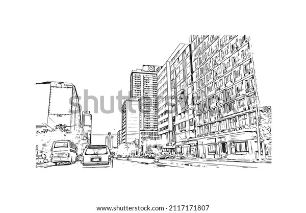 Building view with\
landmark of Maputo is the \
capital of Mozambique. Hand drawn\
sketch illustration in\
vector.