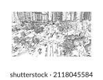 Building view with landmark of Mar del Plata is the 
city in Argentina. Hand drawn sketch illustration in vector.