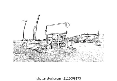 Building view with landmark of Marathon is the 
town in Greece. Hand drawn sketch illustration in vector.
