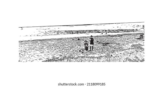 La construcción de vistas con un punto de referencia de Maratón es la 
ciudad de Grecia. Dibujo a mano de ilustración de esbozo en vector.