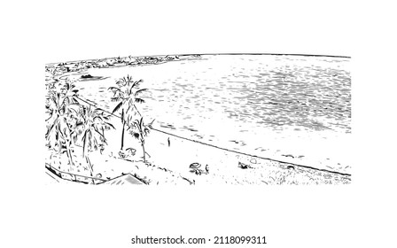 Building view with landmark of Marathon is the 
town in Greece. Hand drawn sketch illustration in vector.