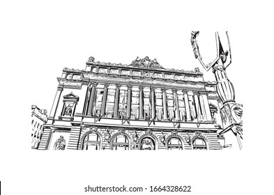 Building view with landmark of Marseille, a port city in southern France. Hand drawn sketch illustration in vector.