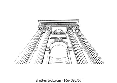 Building view with landmark of Marseille, a port city in southern France. Hand drawn sketch illustration in vector.