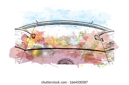 Building view with landmark of Marseille, a port city in southern France. Watercolor splash with Hand drawn sketch illustration in vector.