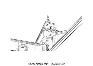 Building view with landmark of Matera is a city on a rocky outcrop in the region of Basilicata, in southern Italy. Hand drawn sketch illustration in vector.