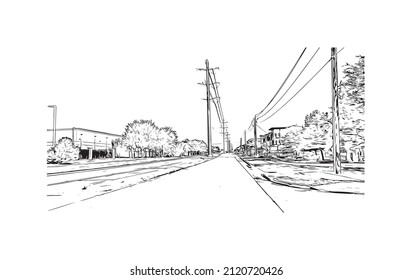 Building view with landmark of McKinney is the 
city in Texas. Hand drawn sketch illustration in vector.