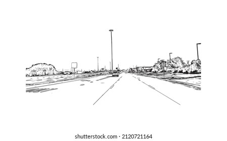Building view with landmark of McKinney is the 
city in Texas. Hand drawn sketch illustration in vector.