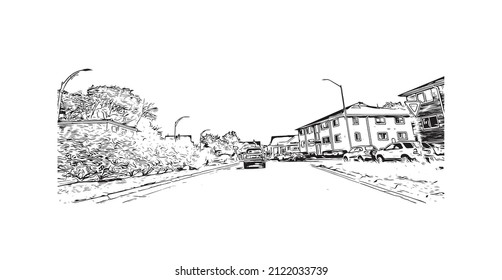 Building view with landmark of Medford is the 
city in Oregon. Hand drawn sketch illustration in vector.
