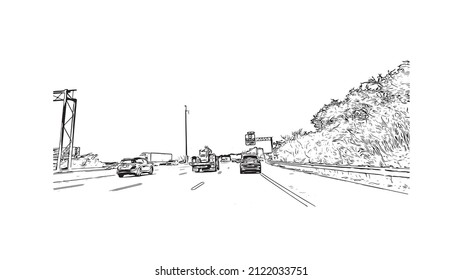 Building view with landmark of Medford is the 
city in Oregon. Hand drawn sketch illustration in vector.