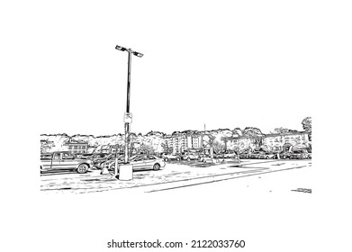 Building view with landmark of Medford is the 
city in Oregon. Hand drawn sketch illustration in vector.