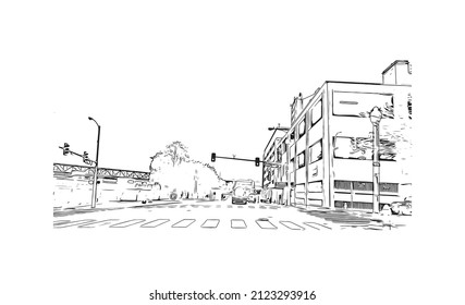 Building view with landmark of Memphis is the 
city in Tennessee. Hand drawn sketch illustration in vector.