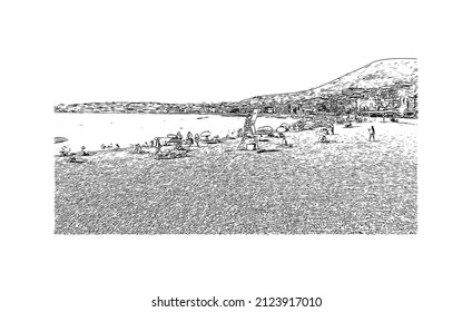 Building view with landmark of Menton is the commune in France. Hand drawn sketch illustration in vector.