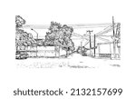 Building view with landmark of  Merida is the 
city in Mexico. Hand drawn sketch illustration in vector.