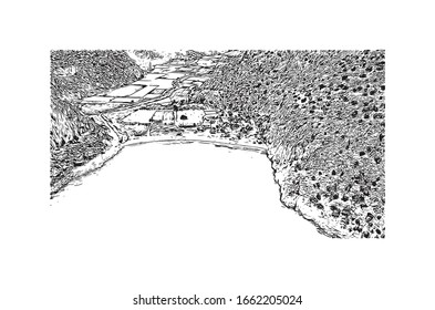 Building view with landmark of Mersin is a port city in southern Turkey on the Mediterranean coast. Hand drawn sketch illustration in vector.