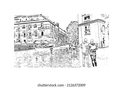 Building view with landmark of Messina is the 
city in Italy. Hand drawn sketch illustration in vector.