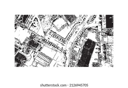 Building view with landmark of Mestre is the most populated borough in Italy. Hand drawn sketch illustration in vector.